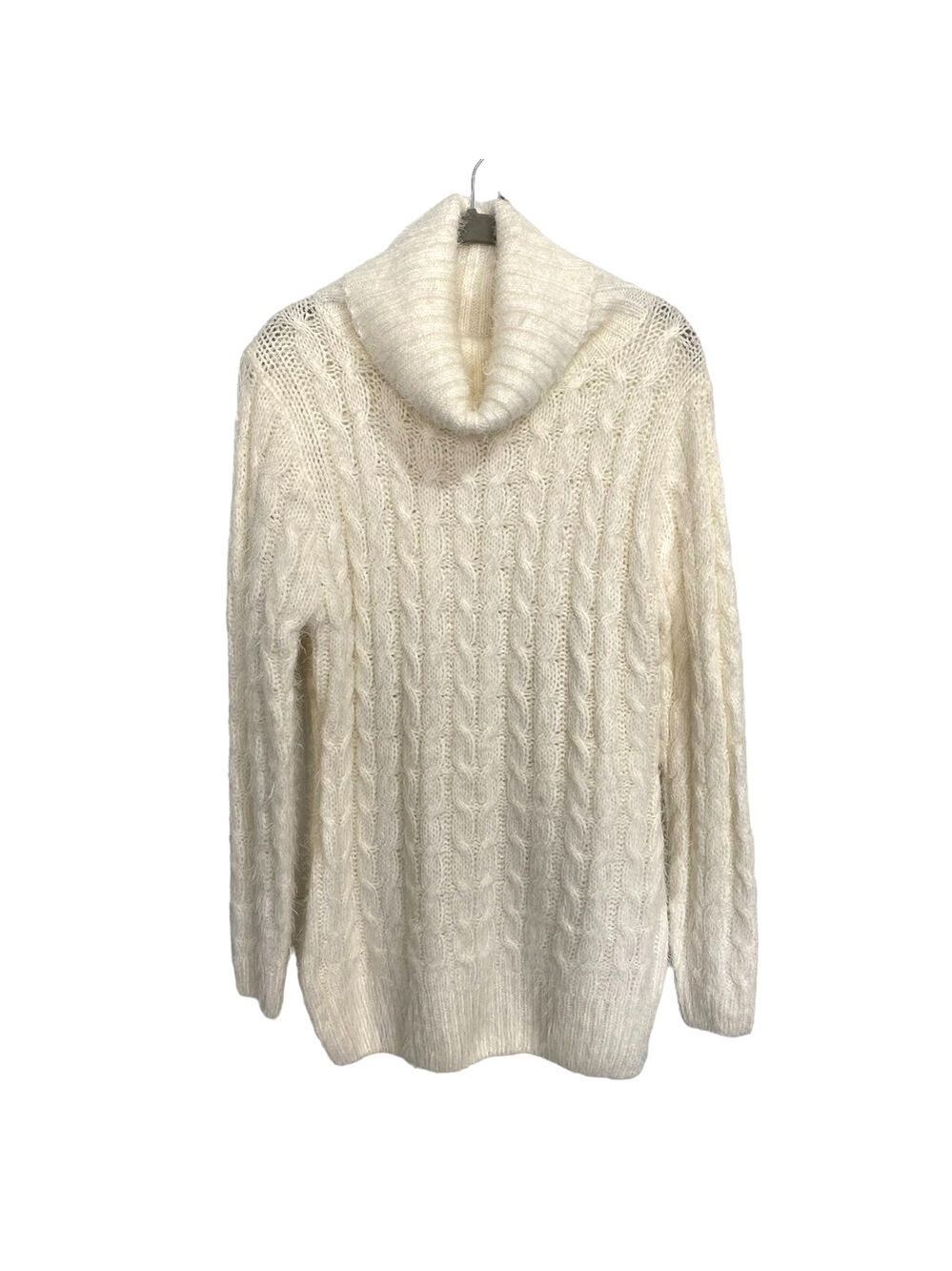 Michelle Nicole Ivory Cowl Neck Wool Blend Soft Eyelash Cable Knit Sweater Sz L